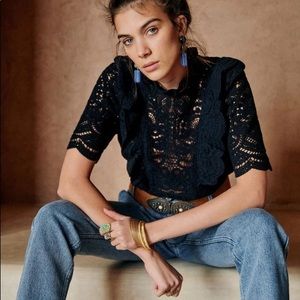 Sezane Paueletta black crochet top NWT sz 34